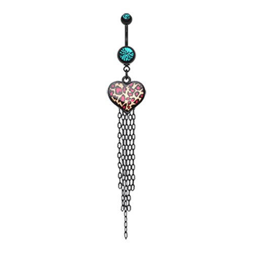 Wild Leopard Heart Belly Button Ring Navel Ring Impulse Piercings Teal