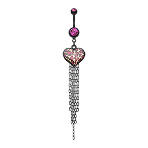 Wild Leopard Heart Belly Button Ring Navel Ring Impulse Piercings Fuchsia