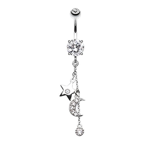 Wishing Star and Moon Cubic Zirconia Belly Button Ring Navel Ring Impulse Piercings Clear