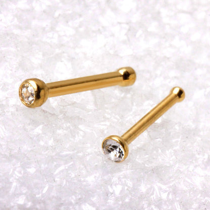 Yellow Gold Plated 316L Stainless Steel CZ Nose Stud - Skin Metals