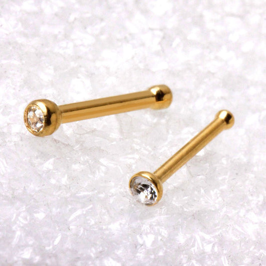 Yellow Gold Plated 316L Stainless Steel CZ Nose Stud - Skin Metals