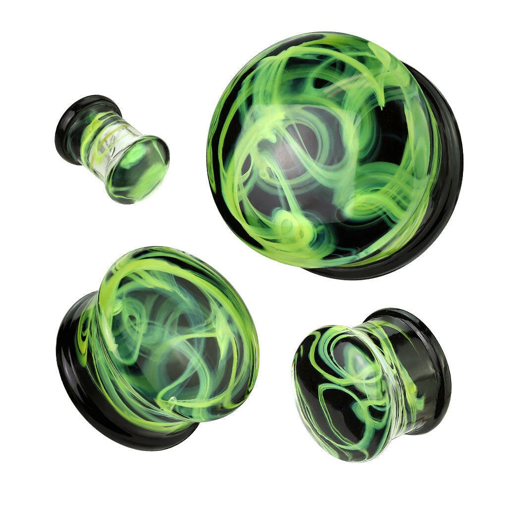 Yellow Swirling Smoke Pyrex Glass Double Flare Plug Plugs Impulse Piercings