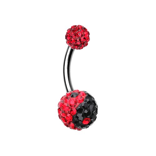 Ying Yang Multi-Sprinkle Dot Belly Button Ring Navel Ring Impulse Piercings Red/Black