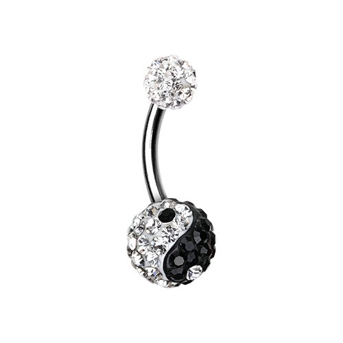 Ying Yang Multi-Sprinkle Dot Belly Button Ring Navel Ring Impulse Piercings Clear/Black