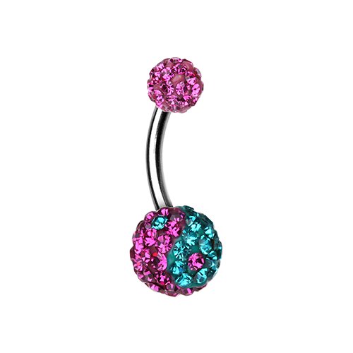 Ying Yang Multi-Sprinkle Dot Belly Button Ring Navel Ring Impulse Piercings Fuchsia/Teal