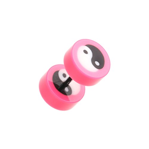 Ying Yang Retro UV Acrylic Fake Plug Fake Plug Impulse Piercings 16 gauge (1.2mm) Pink