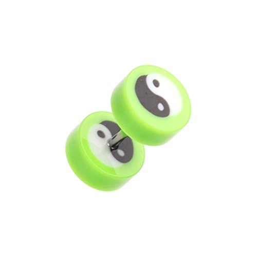 Ying Yang Retro UV Acrylic Fake Plug Fake Plug Impulse Piercings 16 gauge (1.2mm) Green