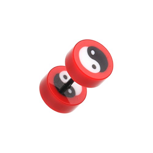 Ying Yang Retro UV Acrylic Fake Plug Fake Plug Impulse Piercings 16 gauge (1.2mm) Red