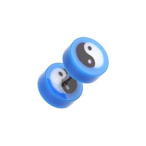 Ying Yang Retro UV Acrylic Fake Plug Fake Plug Impulse Piercings 16 gauge (1.2mm) Blue