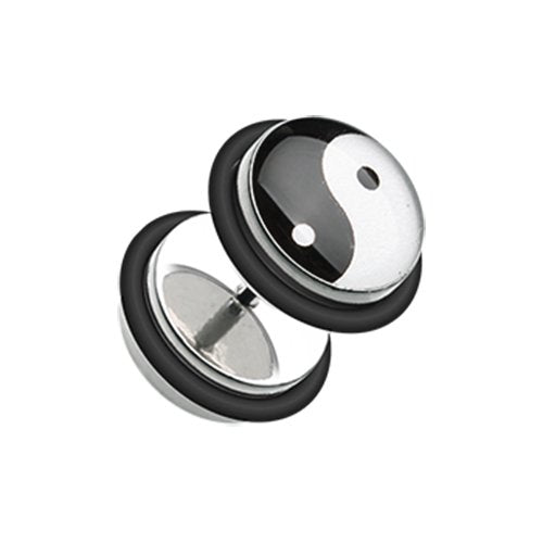 Ying Yang Steel Fake Plug Earrings with O-Rings Fake Plug Earrings Impulse Piercings 18 GA (1mm)