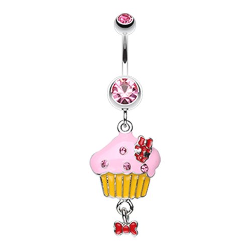 Yummy Cupcake Bow Belly Button Ring Navel Ring Impulse Piercings Light Pink