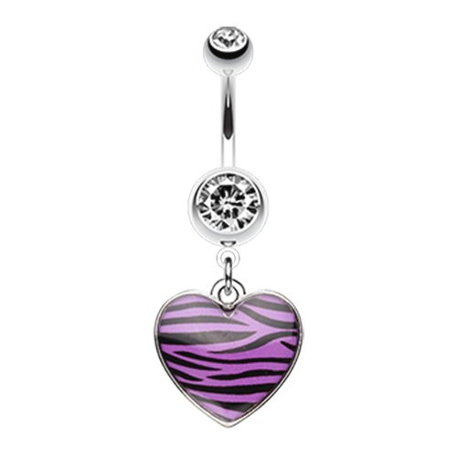 Zebra Pattern Heart Belly Button Ring Navel Ring Impulse Piercings Purple