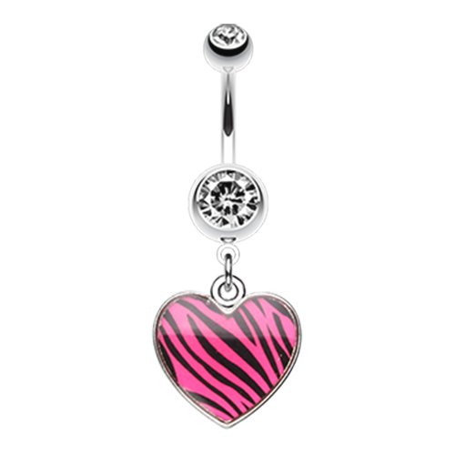 Zebra Pattern Heart Belly Button Ring Navel Ring Impulse Piercings Pink