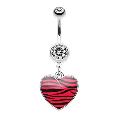 Zebra Pattern Heart Belly Button Ring Navel Ring Impulse Piercings Red