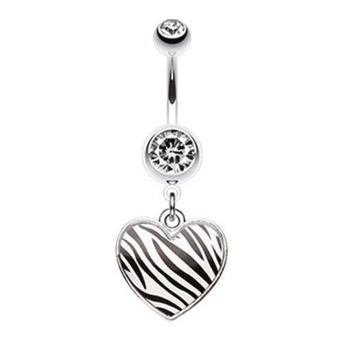 Zebra Pattern Heart Belly Button Ring Navel Ring Impulse Piercings White