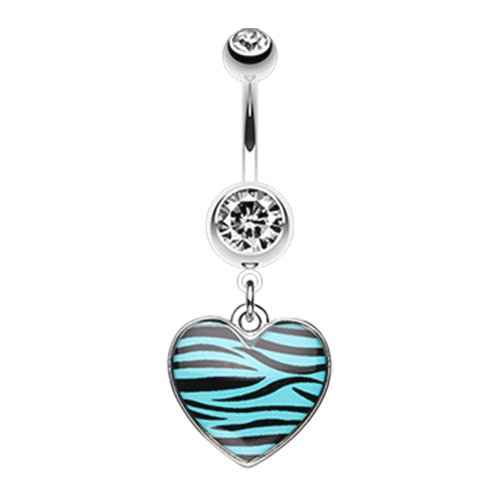 Zebra Pattern Heart Belly Button Ring Navel Ring Impulse Piercings Teal