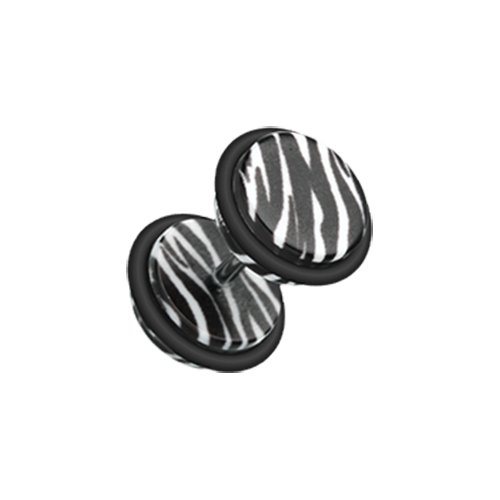 Zebra Print Acrylic Fake Plug Fake Plug Impulse Piercings 16 gauge (1.2mm) White