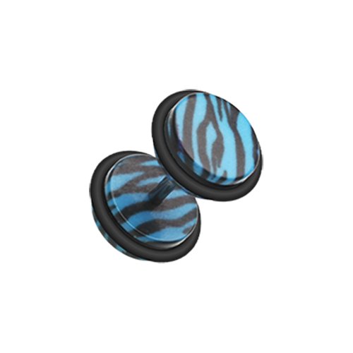 Zebra Print Acrylic Fake Plug Fake Plug Impulse Piercings 16 gauge (1.2mm) Blue