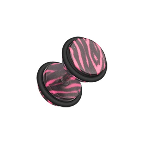 Zebra Print Acrylic Fake Plug Fake Plug Impulse Piercings 16 gauge (1.2mm) Pink