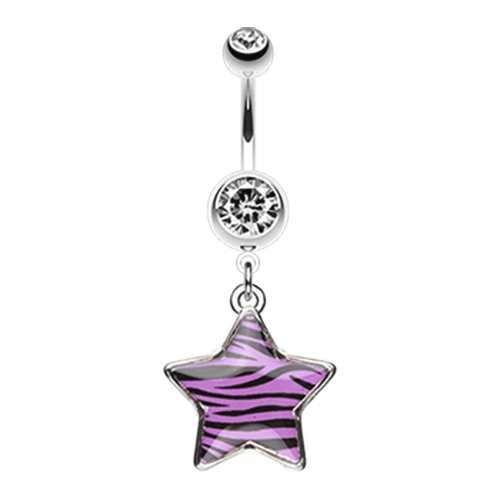 Zebra Star Dangle Belly Button Ring Navel Ring Impulse Piercings Purple