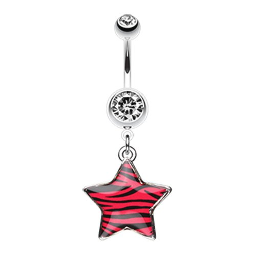 Zebra Star Dangle Belly Button Ring Navel Ring Impulse Piercings Red