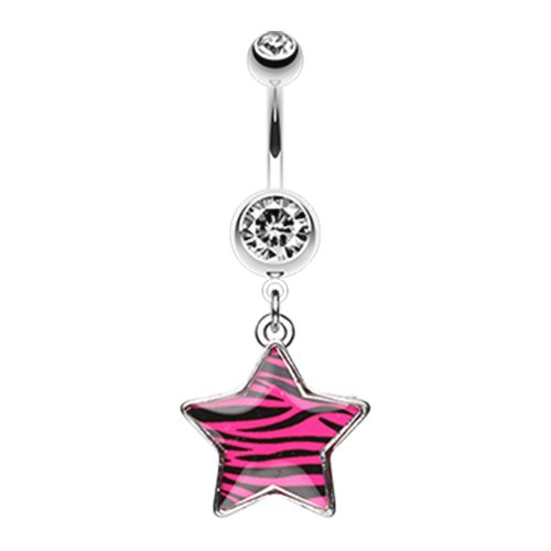 Zebra Star Dangle Belly Button Ring Navel Ring Impulse Piercings Pink