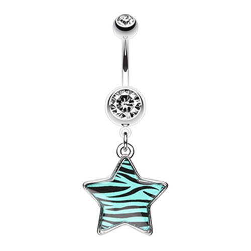 Zebra Star Dangle Belly Button Ring Navel Ring Impulse Piercings Teal