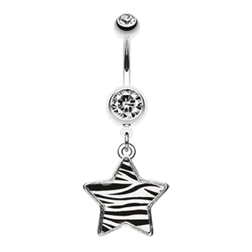 Zebra Star Dangle Belly Button Ring Navel Ring Impulse Piercings White