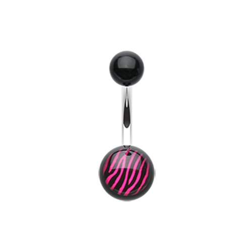 Zebra Stripe Acrylic Logo Belly Button Ring Navel Ring Impulse Piercings Fuchsia