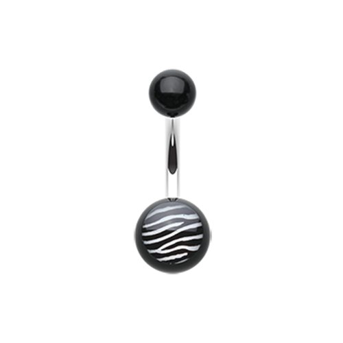 Zebra Stripe Acrylic Logo Belly Button Ring Navel Ring Impulse Piercings White