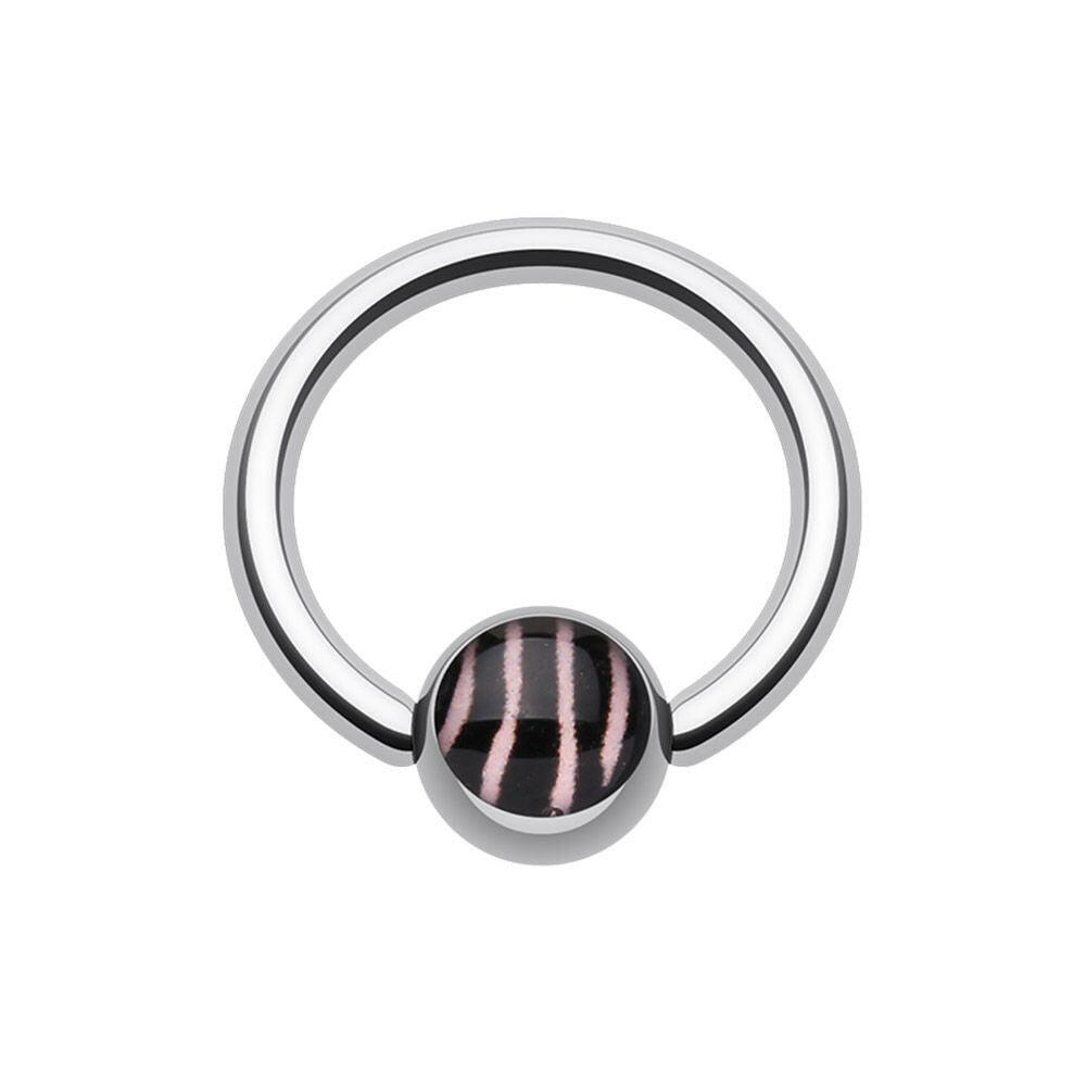 Zebra Stripe Logo Ball Captive Bead Ring Captive Bead Impulse Piercings 14 GA (1.6mm) 7/16" (11mm) Pink