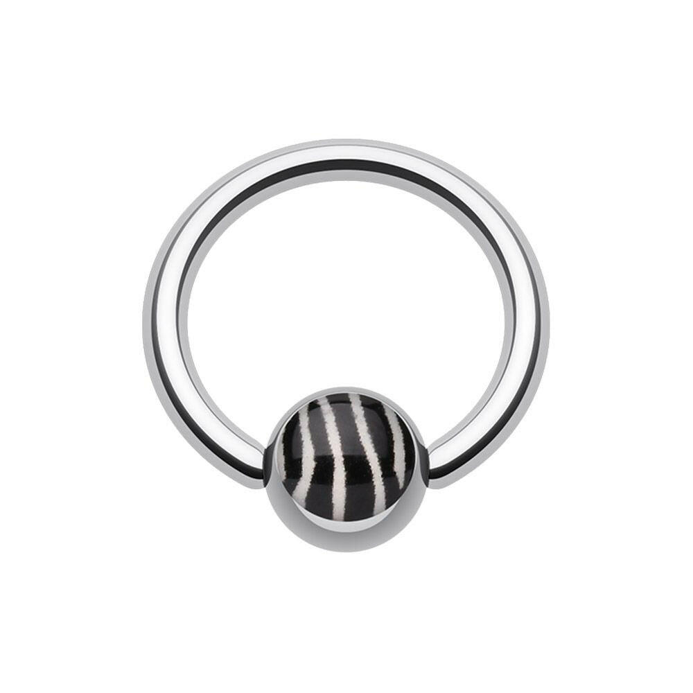 Zebra Stripe Logo Ball Captive Bead Ring Captive Bead Impulse Piercings 16 GA (1.2mm) 3/8" (10mm) White