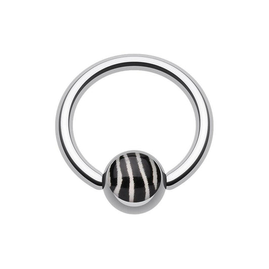 Zebra Stripe Logo Ball Captive Bead Ring Captive Bead Impulse Piercings 16 GA (1.2mm) 3/8" (10mm) White