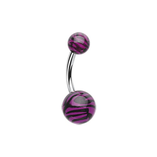 Zebra Stripe Patterned Acrylic Belly Button Ring Navel Ring Impulse Piercings Black/Purple