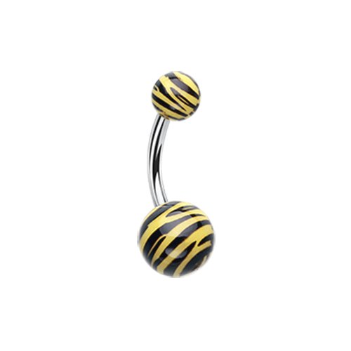 Zebra Stripe Patterned Acrylic Belly Button Ring Navel Ring Impulse Piercings Black/Yellow