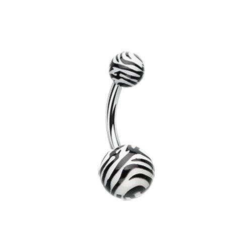 Zebra Stripe Patterned Acrylic Belly Button Ring Navel Ring Impulse Piercings Black/White