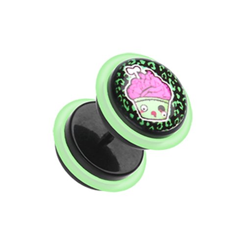 Zombie Cupcake Acrylic Fake Plug Earrings with O-Rings Fake Plug Earrings Impulse Piercings 16 GA (1.2mm)