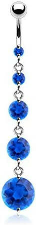 Surgical Steel T5 Round Solitare CZ Vertical Drop Belly Navel Ring Navel Ring Impulse Piercings Blue