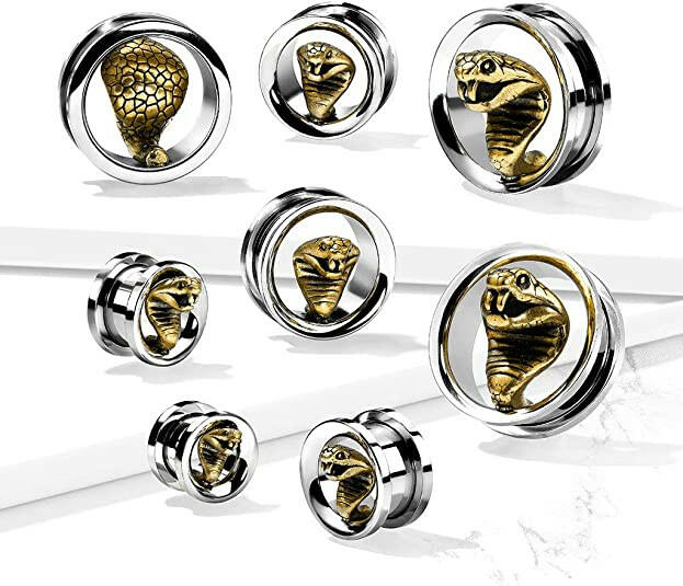 Surgical Steel Gold Cobra Screw Fit Flesh Tunnel Plugs Plugs Impulse Piercings
