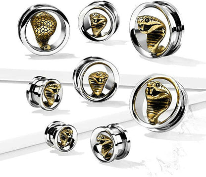 Surgical Steel Gold Cobra Screw Fit Flesh Tunnel Plugs Plugs Impulse Piercings