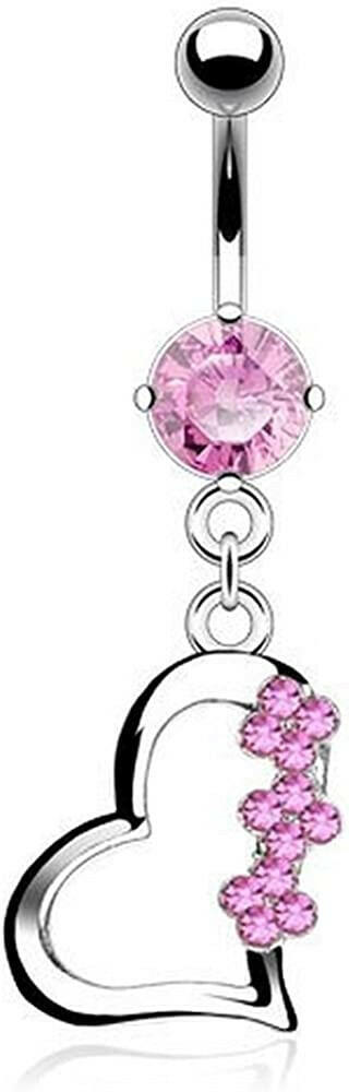 Surgical Steel Heart with 3 Gem Flowers Fancy Belly Navel Ring Navel Ring Impulse Piercings Pink