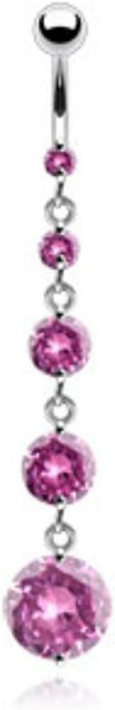 Surgical Steel T5 Round Solitare CZ Vertical Drop Belly Navel Ring Navel Ring Impulse Piercings Pink