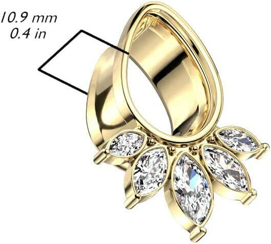 Surgical Steel 5 Marquise CZ Fan Tear Drop Double Flare Tunnel Plugs Impulse Piercings