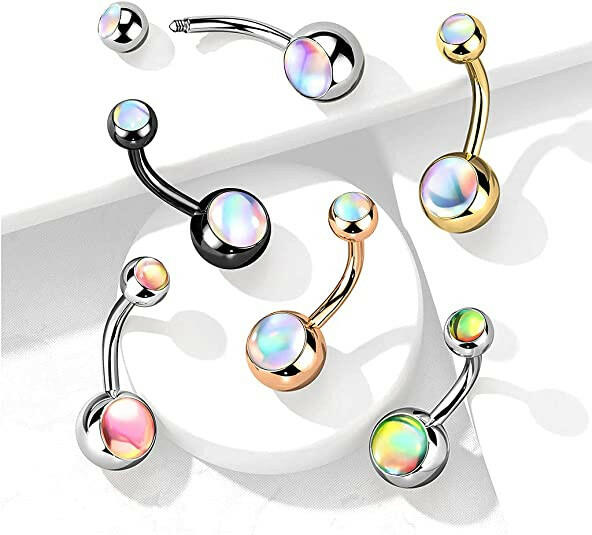 Surgical Steel Double Iridescent Stone Belly Navel Ring Navel Ring Impulse Piercings