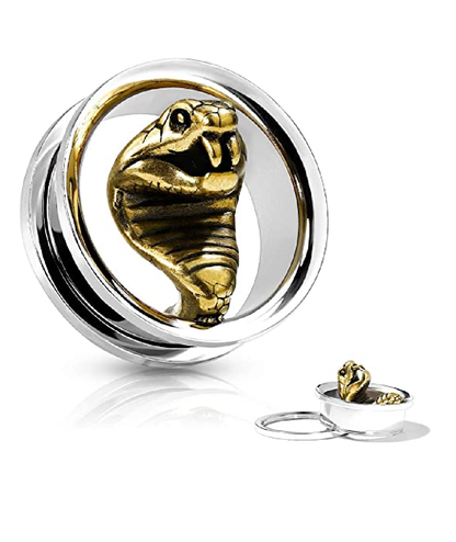 Surgical Steel Gold Cobra Screw Fit Flesh Tunnel Plugs Plugs Impulse Piercings 00GA (10mm)