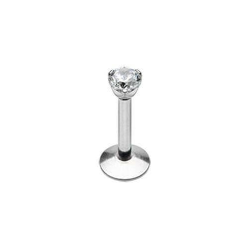 Internally Threaded Prong Set Gem Top Steel Labret Monroe Labret Impulse Piercings 1/4" (6mm) 1/16" (1.5mm) Clear