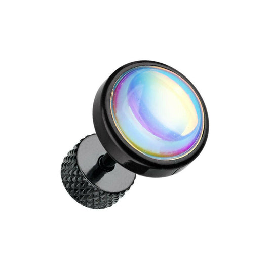 Black Illuminating Moonstone Steel Fake Plug Earrings Fake Plug Earrings Impulse Piercings 18 GA (1mm)