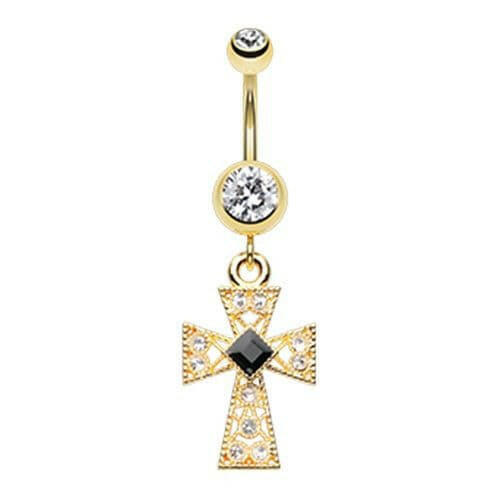 Golden Gemmed Iron Cross Belly Button Ring Navel Ring Impulse Piercings