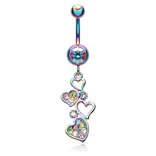 Rainbow Sparkling Heart Cluster Belly Button Ring Navel Ring Impulse Piercings