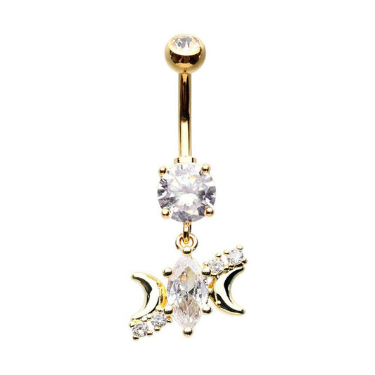 Golden Marquis Moons Cubic Zirconia Belly Button Ring Navel Ring Impulse Piercings